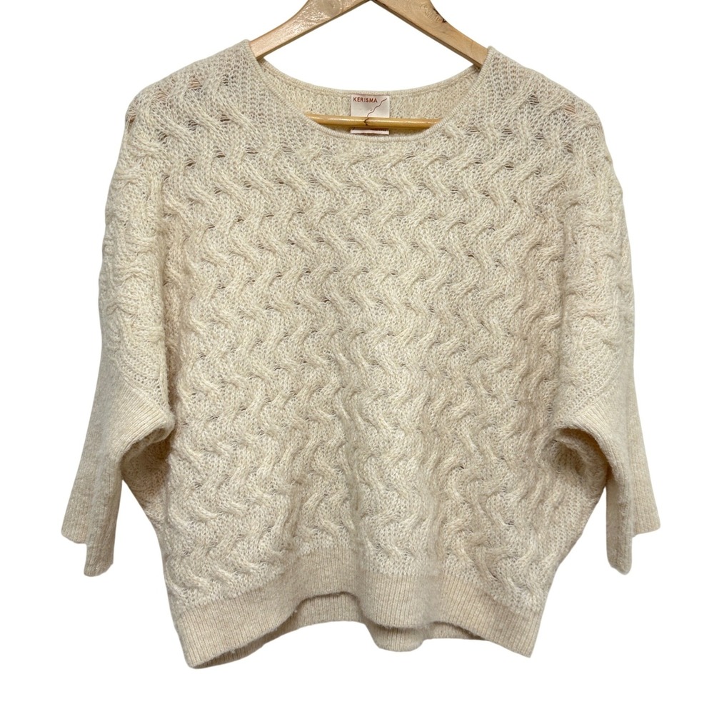 Kerisma Textured Sweater Women S/M Cream Eco-Yarn Dolman Open Knit Cozy Scandi